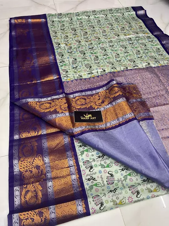 Post image Contrast blouse rich pallu big kanchi border mangalagiri pattu tissue buta sarees