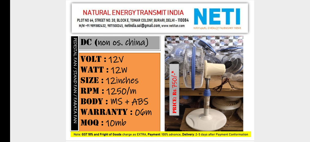 Pedestal fan uploaded by Natural Energy Transmit India on 7/20/2022