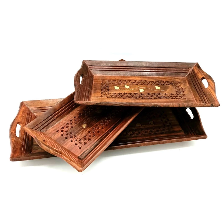 Wooden Coffee tray set of 3, 14 inch , 13 inch , 11 inch uploaded by SABA HANDICRAFT on 7/20/2022