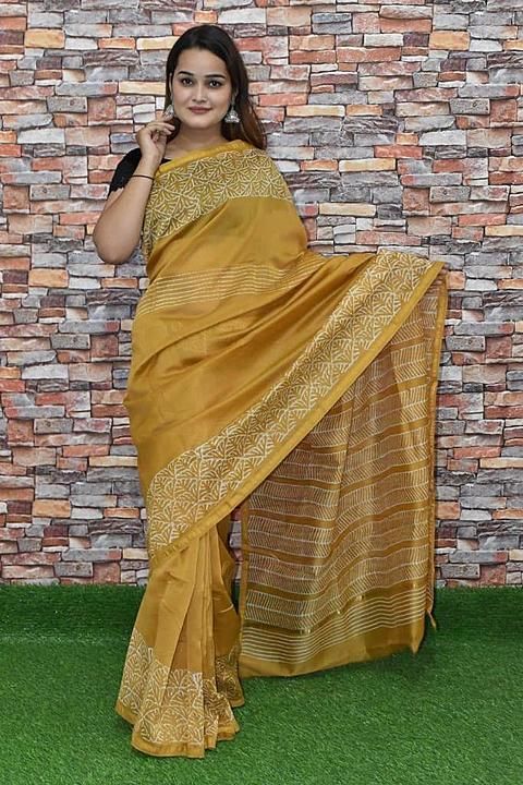 Hand block printed pure chanderi silk saree uploaded by business on 11/15/2020