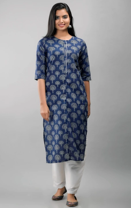 Blue Cotton Straight Printed Kurta uploaded by business on 7/21/2022