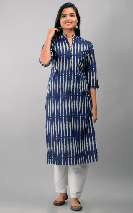 Blue Cotton Straight Printed Kurta uploaded by business on 7/21/2022