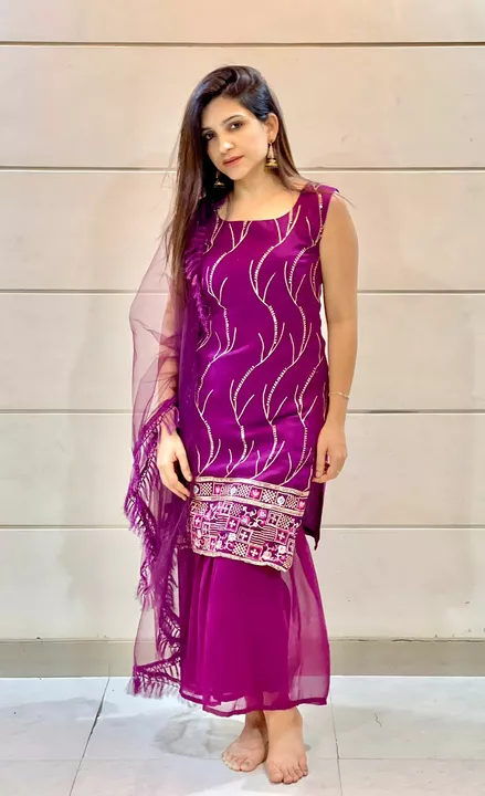 Fabulous Wine Color Kurta With Sharara And Dupatta sets  
  uploaded by business on 7/21/2022