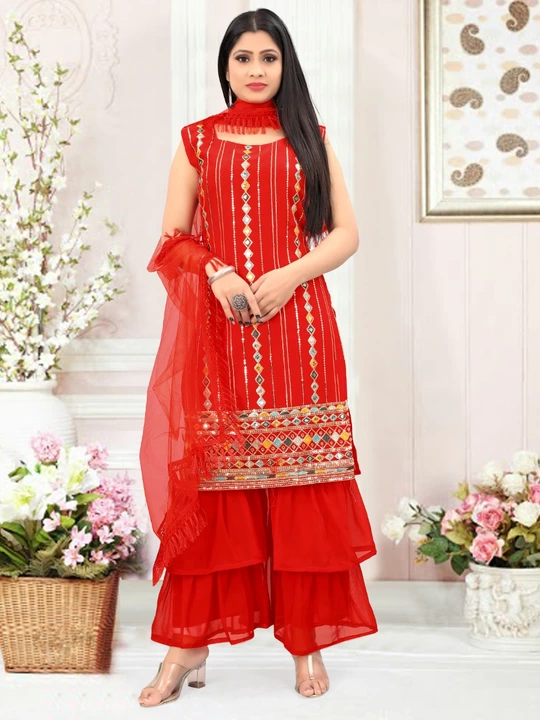 Fabulous Red Color Kurta With Sharara And Dupatta sets   uploaded by Ashadhi Fashion on 7/21/2022