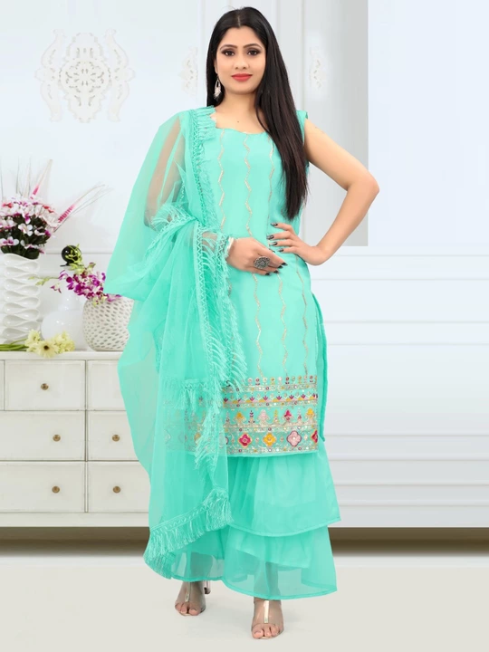  
Fabulous Firozi Color Kurta With Sharara And Dupatta sets   uploaded by business on 7/21/2022