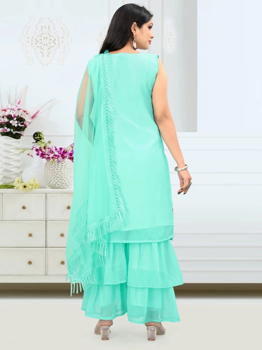  
Fabulous Firozi Color Kurta With Sharara And Dupatta sets   uploaded by Ashadhi Fashion on 7/21/2022