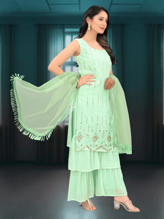 Fabulous Mint Green Color Kurta With Sharara And Dupatta sets  uploaded by Ashadhi Fashion on 7/21/2022