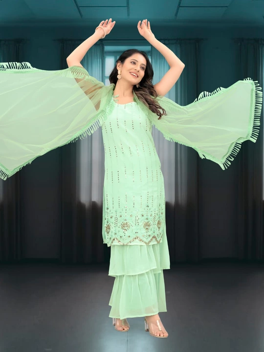 Fabulous Mint Green Color Kurta With Sharara And Dupatta sets  uploaded by Ashadhi Fashion on 7/21/2022