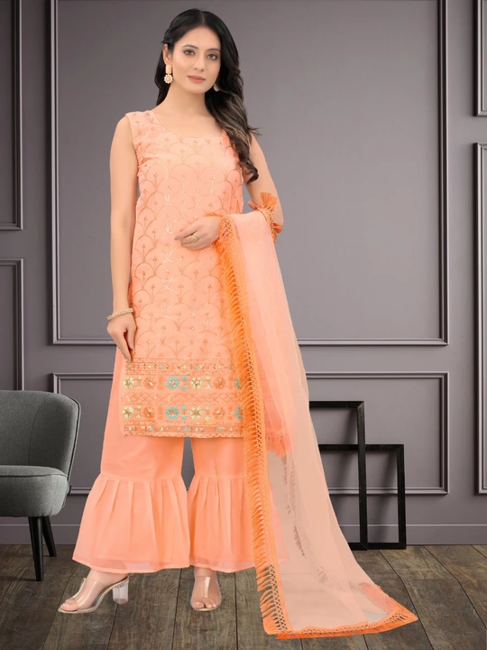 Fabulous Peach Color Kurta With Sharara And Dupatta sets   uploaded by business on 7/21/2022