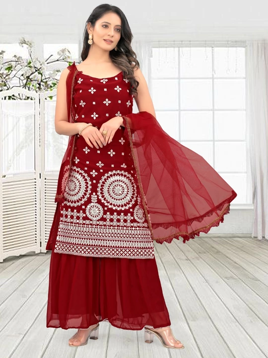 Fabulous Maroon Color Kurta With Sharara And Dupatta sets uploaded by business on 7/21/2022