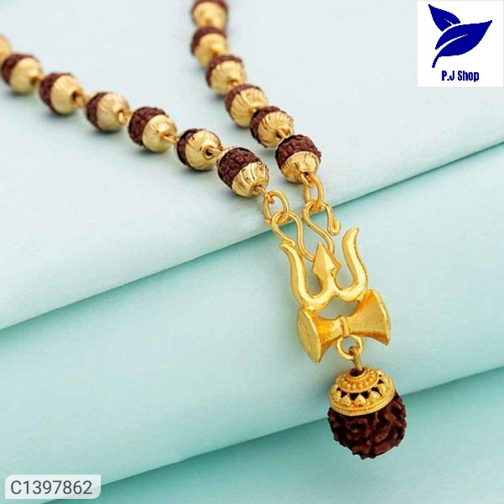 Trendy Gold Plated Rudraksha Mens Brass Chain With Pendant uploaded by business on 7/21/2022