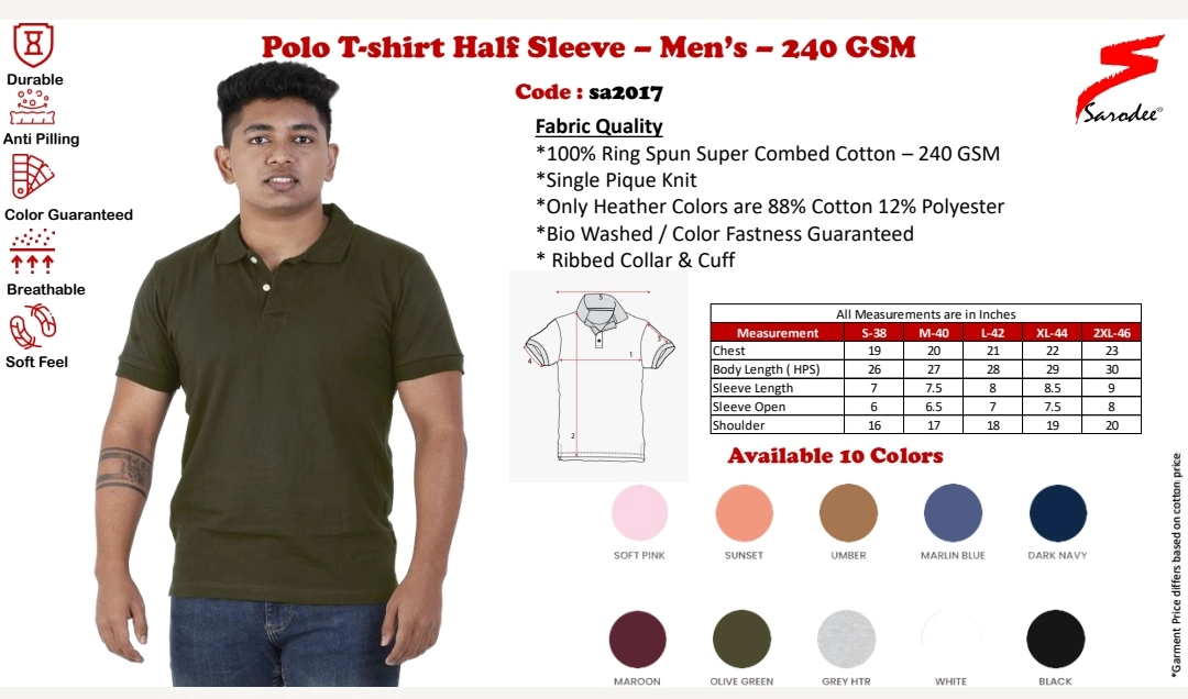 Men's Plain Clothing. Code - SA2017 uploaded by Sarodee Industries Private Limited on 7/22/2022