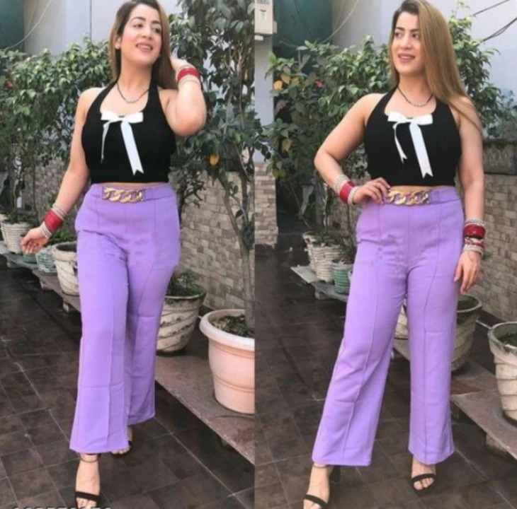 Post image I want 1 pieces of Trendy women Purple pant with buckle .