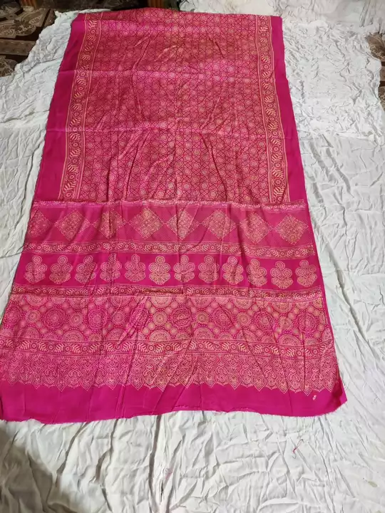 Modal silk semi gaji ajarakh print saree with blouse piece length 6.5 meter  uploaded by Husaina Arts on 7/22/2022