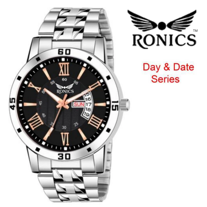 Ronics day date analogue watch stainless steel strep uploaded by business on 7/22/2022