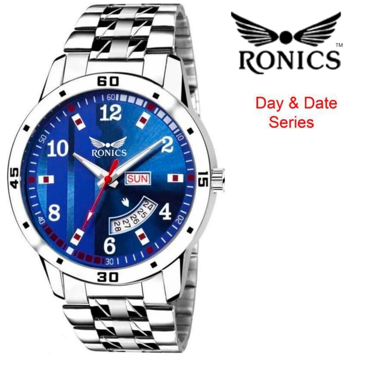 Ronics day date analogue watch stainless steel strep uploaded by business on 7/22/2022