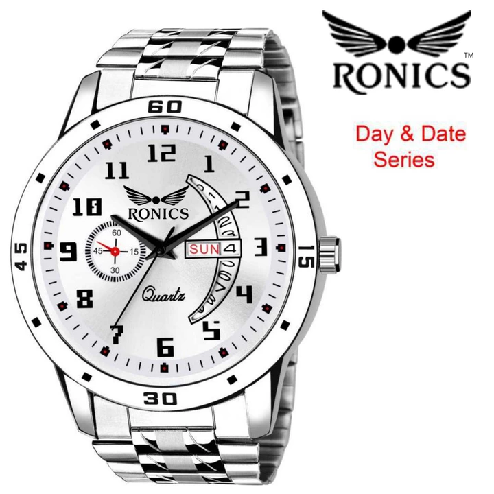 Ronics day date analogue watch stainless steel strep uploaded by business on 7/22/2022