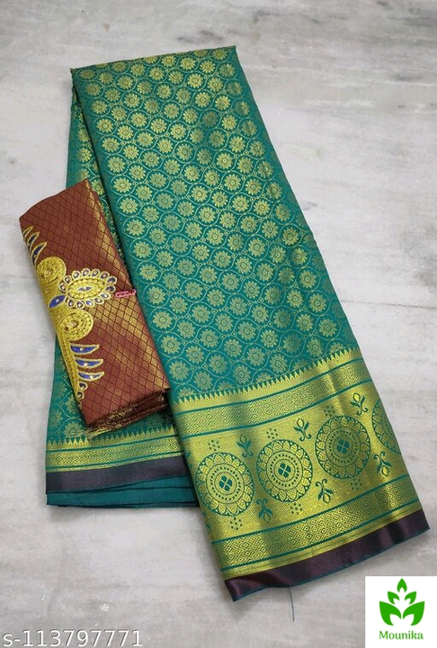 Brocade shinr silk saree (blouse with embroidery work) uploaded by business on 7/23/2022