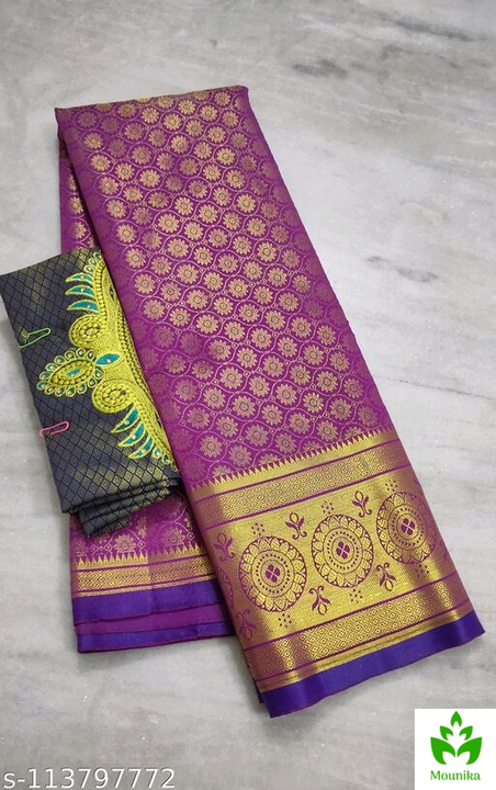 Brocade shinr silk saree (blouse with embroidery work) uploaded by MS fashion on 7/23/2022