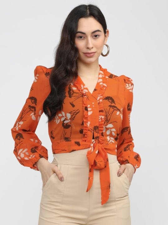 Casual regular sleeves printed women orange top uploaded by business on 7/23/2022