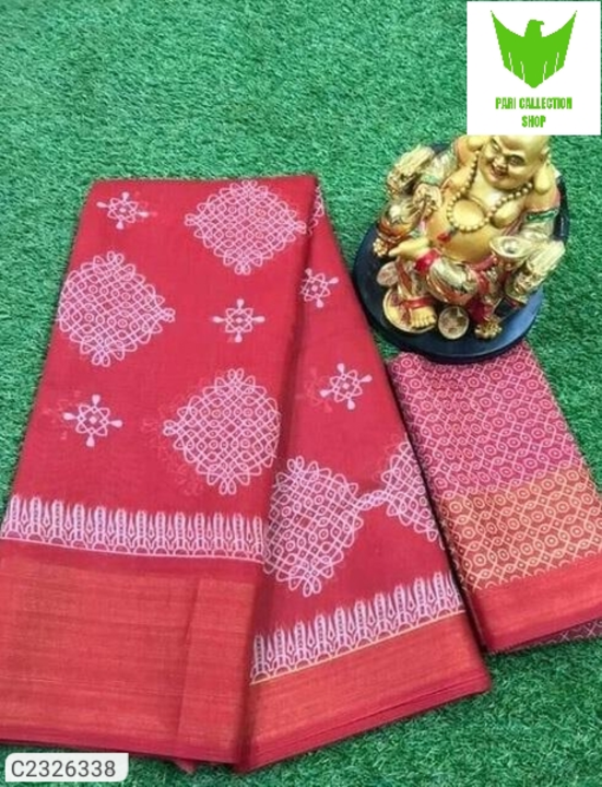 Beautiful Printed Cotton Blend Saree With Zari Border uploaded by business on 7/23/2022