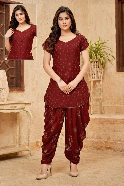 *NEW LUNCHING KURTI + PATIYALA BY 7HILLS * *D.no:- HASTI* 🎊*Top Fabric : 14kg REYON WITH FOIL PRIN uploaded by SN creations on 7/23/2022