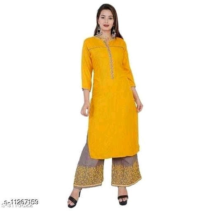 Post image Catalog Name:*Jivika Fabulous Women Kurta Sets*
Kurta Fabric: Rayon
Bottomwear Fabric: Rayon
Fabric: Rayon
Sleeve Length: Three-Quarter Sleeves
Set Type: Kurta With Bottomwear
Bottom Type: Palazzos
Sizes: 
L
M
XL
XXL
Dispatch: 2-3 Days
Easy Returns Available In Case Of Any Issue
*Proof of Safe Delivery! Click to know on Safety Standards of Delivery Partners- https://bit.ly/30lPKZF