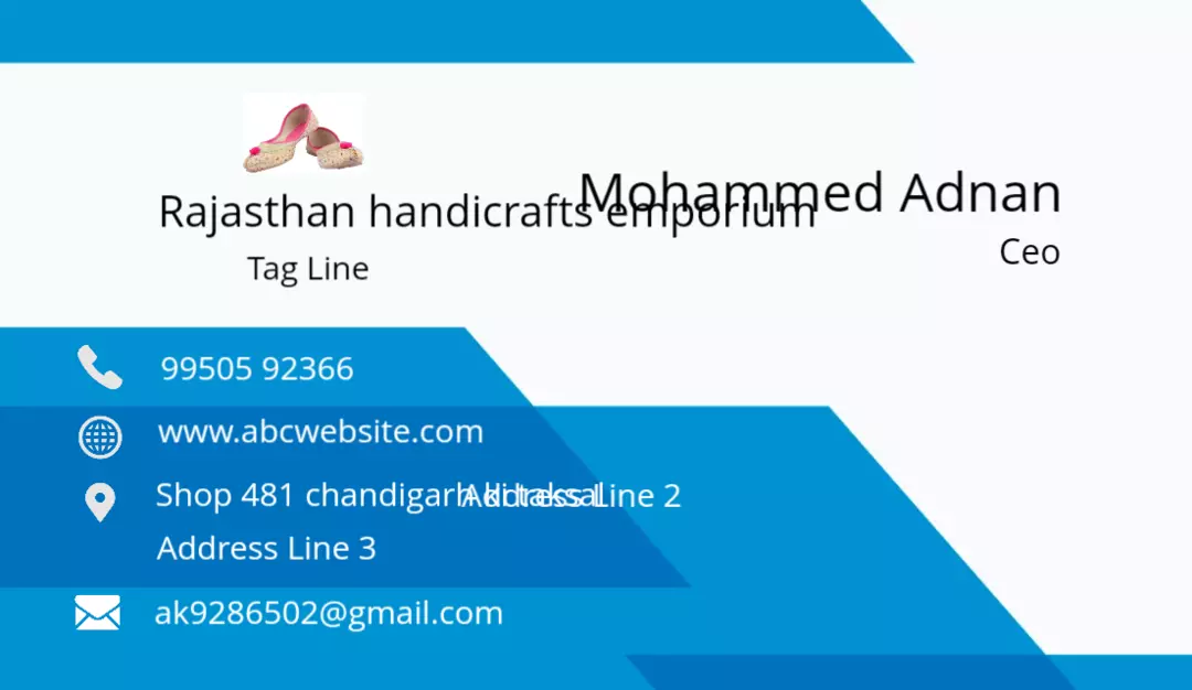 Visiting card store images of Rajasthan handicrafts