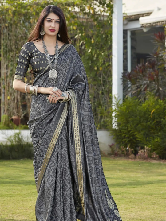 Gray banarasi satin silk saree uploaded by Banarasi rang on 7/25/2022
