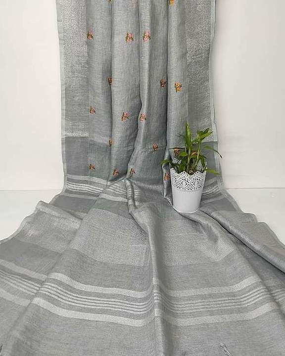 pure linen by linen sarees with embodri work uploaded by business on 11/17/2020