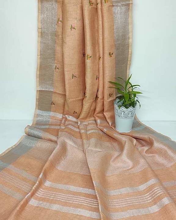 pure linen by linen sarees with embodri work uploaded by business on 11/17/2020