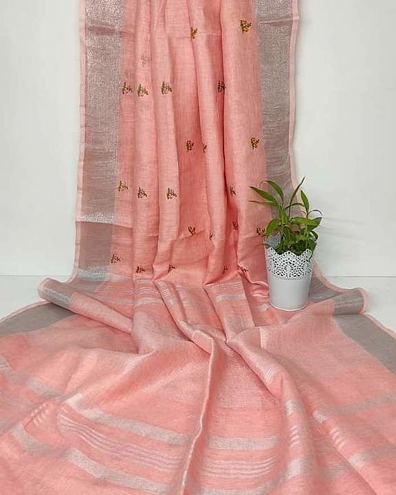 pure linen by linen sarees with embodri work uploaded by A j creation  on 11/17/2020