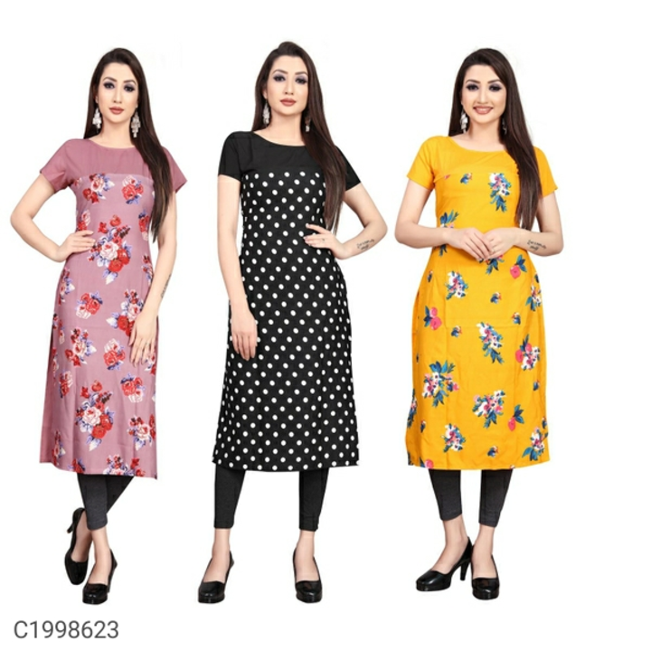 Post image *Catalog Name:* Fancy Printed American Crepe Kurti Buy 2 Get 1 Free
*Details:*Product Name: Fancy Printed American Crepe Kurti Buy 2 Get 1 FreePackage Contains: 3 Piece of Kurti Kurti Fabric: American CrepeKurti Work: PrintedKurti Lenght: 47Kurti Stitched Type: StitchedWeight: 300Designs: 10
💥 *FREE Shipping* 💥 *FREE COD* 💥 *FREE Return &amp; 100% Refund* 🚚 *Delivery*: Within 7 days Price 550 Order Now