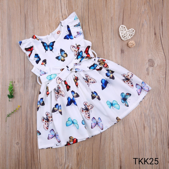 Post image Girls Rayon printed Fabric softy colourfull Butterfly Frock &amp; Dress...