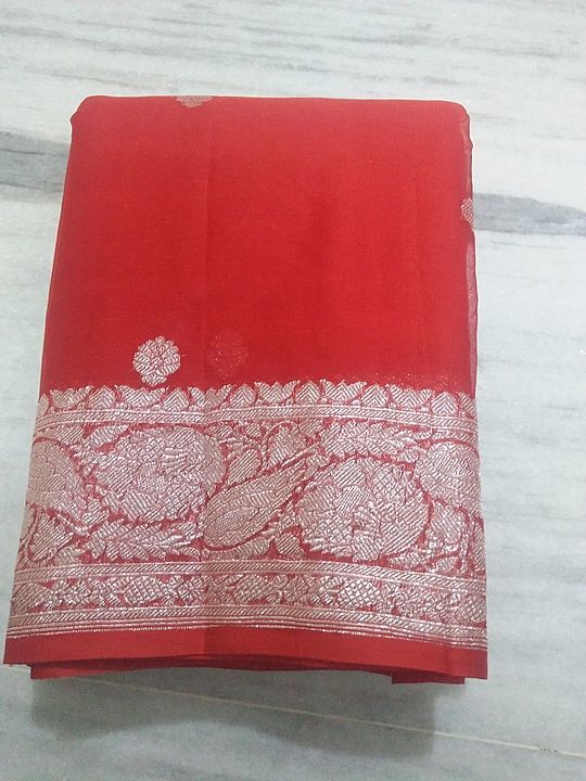 pure chiffon handloom banarsi saree with allover original silver zari uploaded by business on 11/17/2020