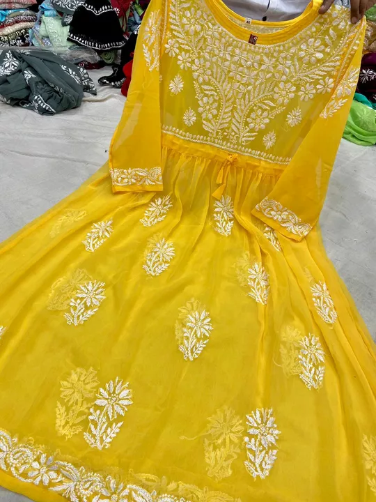 Lucknow chikankari georgette boat neck Gown. uploaded by business on 7/25/2022