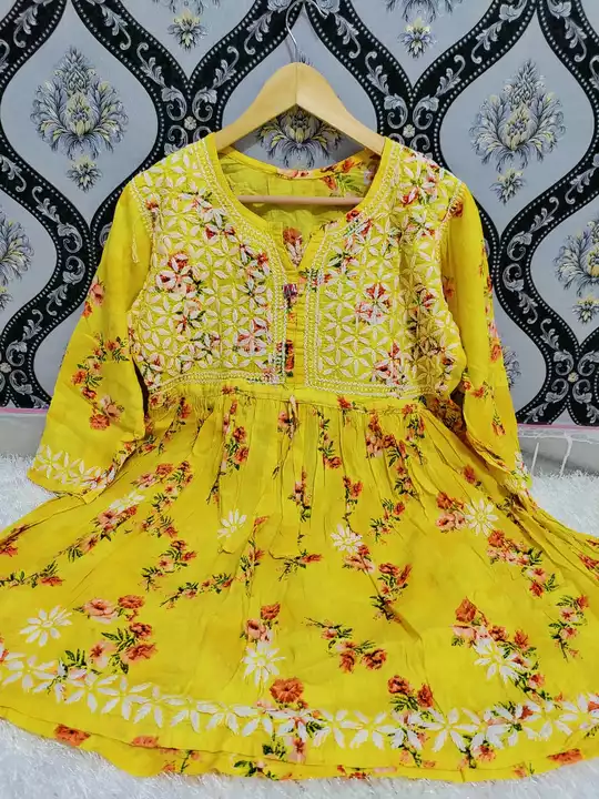 Lucknow chikankari mal mal printed short gown. uploaded by Trend Chikan on 7/25/2022