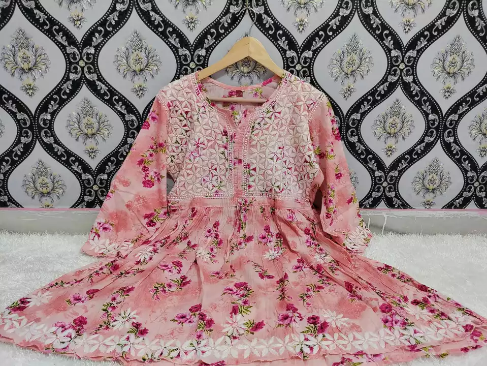 Lucknow chikankari mal mal printed short gown. uploaded by business on 7/25/2022