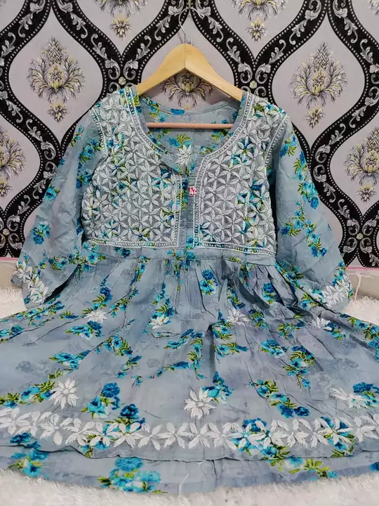 Lucknow chikankari mal mal printed short gown. uploaded by Trend Chikan on 7/25/2022