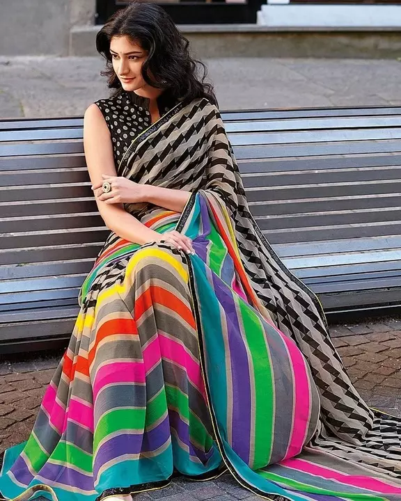 Multicolor printed strip georgette saree uploaded by Raizaa.in  on 7/26/2022
