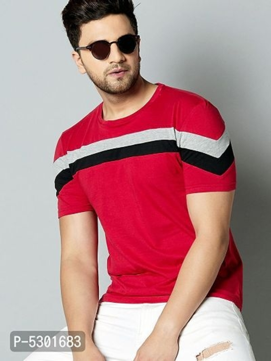 *Men's Olive Cotton Blend Striped Round Neck Tees* uploaded by Latest quality catalouge on 7/27/2022