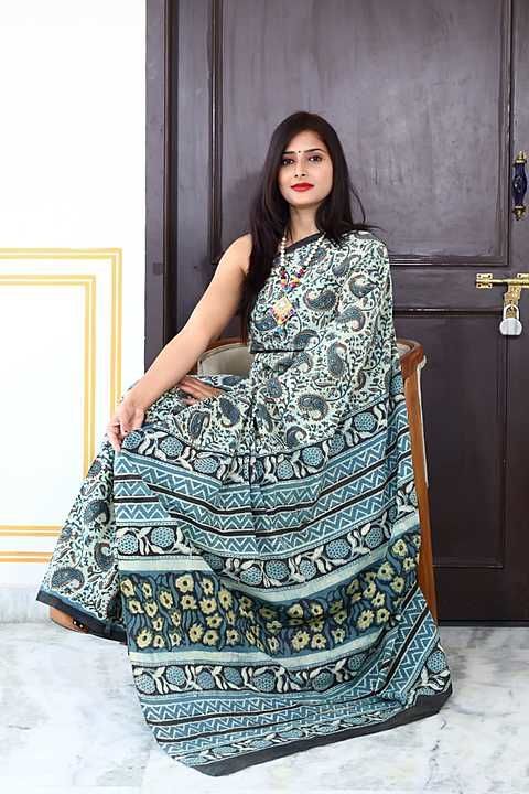Post image Hand block cotton ajrakh printed saree with blouse 
Saree lenght 5.5 mtr
Blouse .80 cm