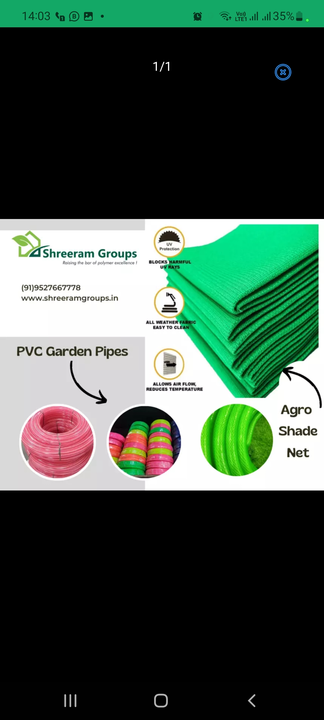 Post image We are manufacturers of green shade net,  mono shade net, pp ropes, level tubes, garden pipes, nursery bags. Call or whats app on +919527667778Click on link to whats app directly
https://wa.me/message/BKXB5SMG5LJWK1