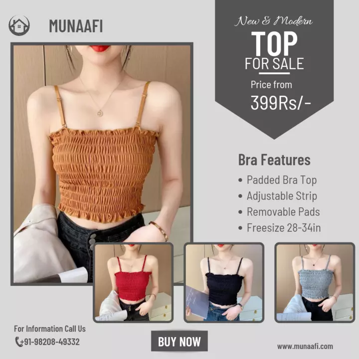 Product image with price: Rs. 399, ID: munaafi-padded-bra-top-for-women-b9e801f3