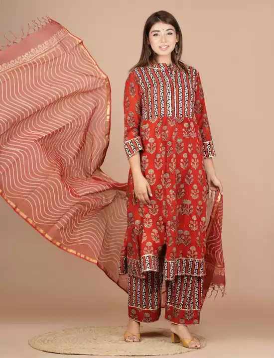 Hand block print cotton suit with kota doriya duptta uploaded by business on 7/28/2022