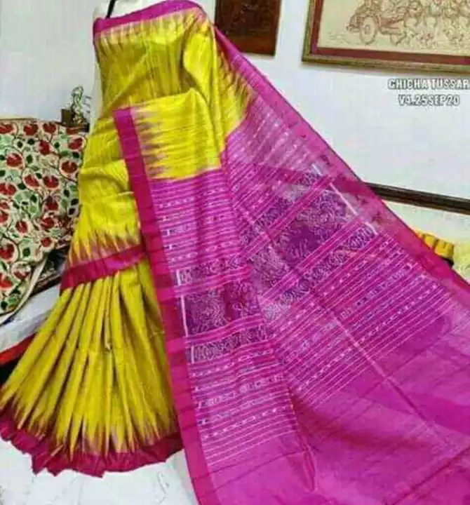 Handloom Tasser saree yellow and Bader pink uploaded by business on 7/28/2022