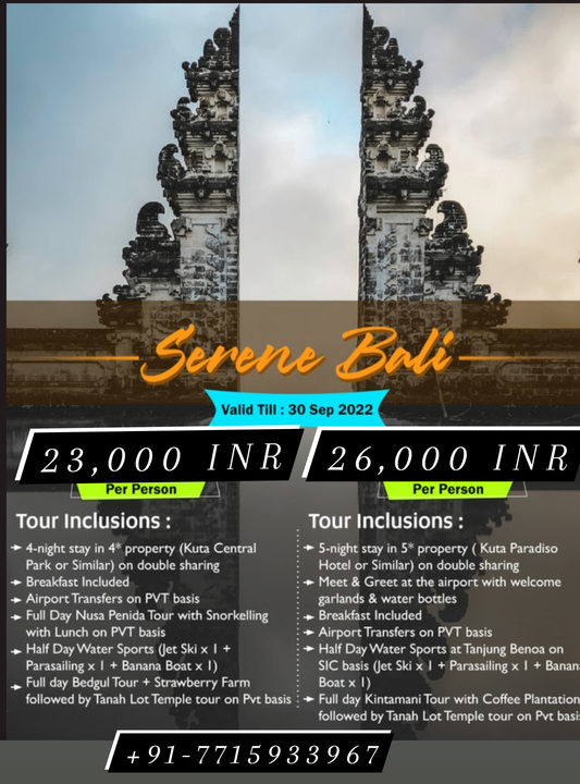 Post image Serene Bali - unforgettable moments4 and 5 Nights Bali Special Package call / WhatsApp 7715933967
