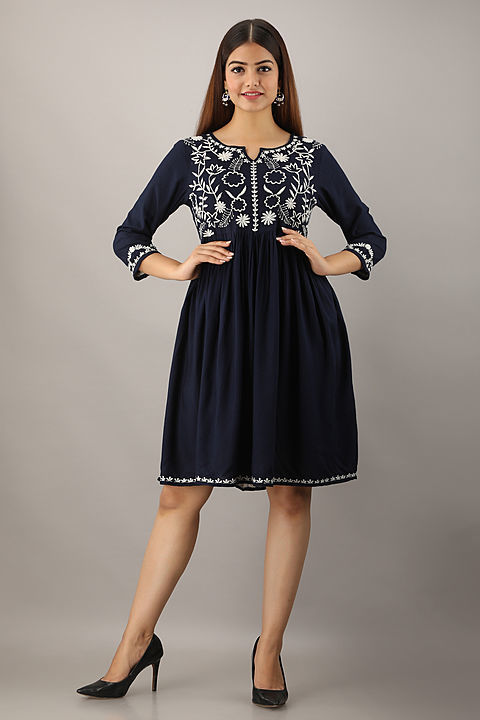 Rayon embroidered navy blue midi dress uploaded by Impexart Pv. Ltd. on 11/19/2020
