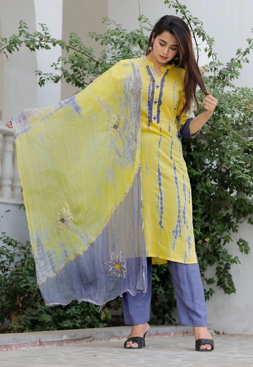 Rayon tie dyepant kurti with nazneen duppatta uploaded by business on 7/29/2022