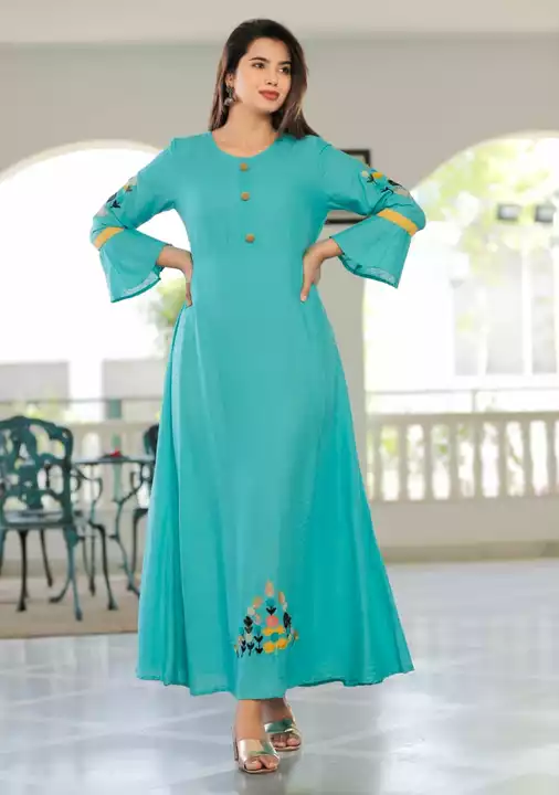 Rayon slub kurti with embroidery uploaded by business on 7/29/2022